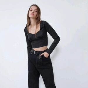 Zara Satin Effect  Cropped Longsleeve NWT